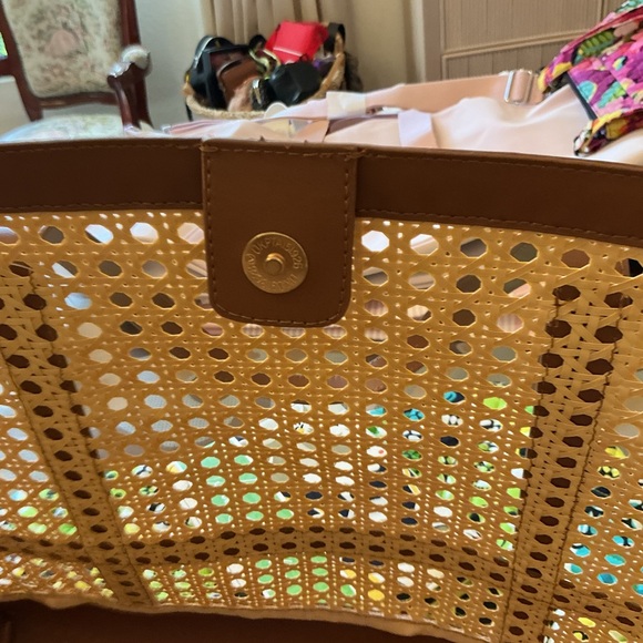 J. Crew Natural Faux Straw Tote with Brown Poly Trim - Picture 5 of 6